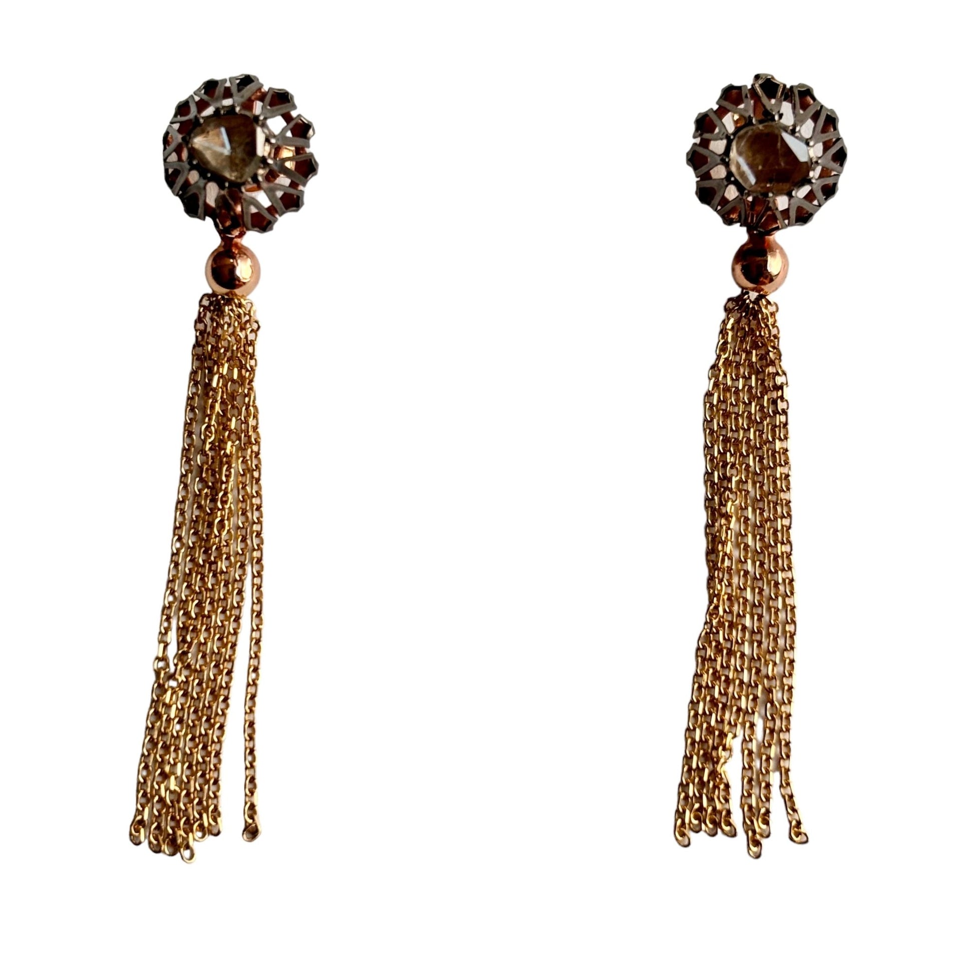 Rose and Black 18k Genuine Solid Gold Falamank Diamond Dangling Earrings - R. Mouzannar Jewelry