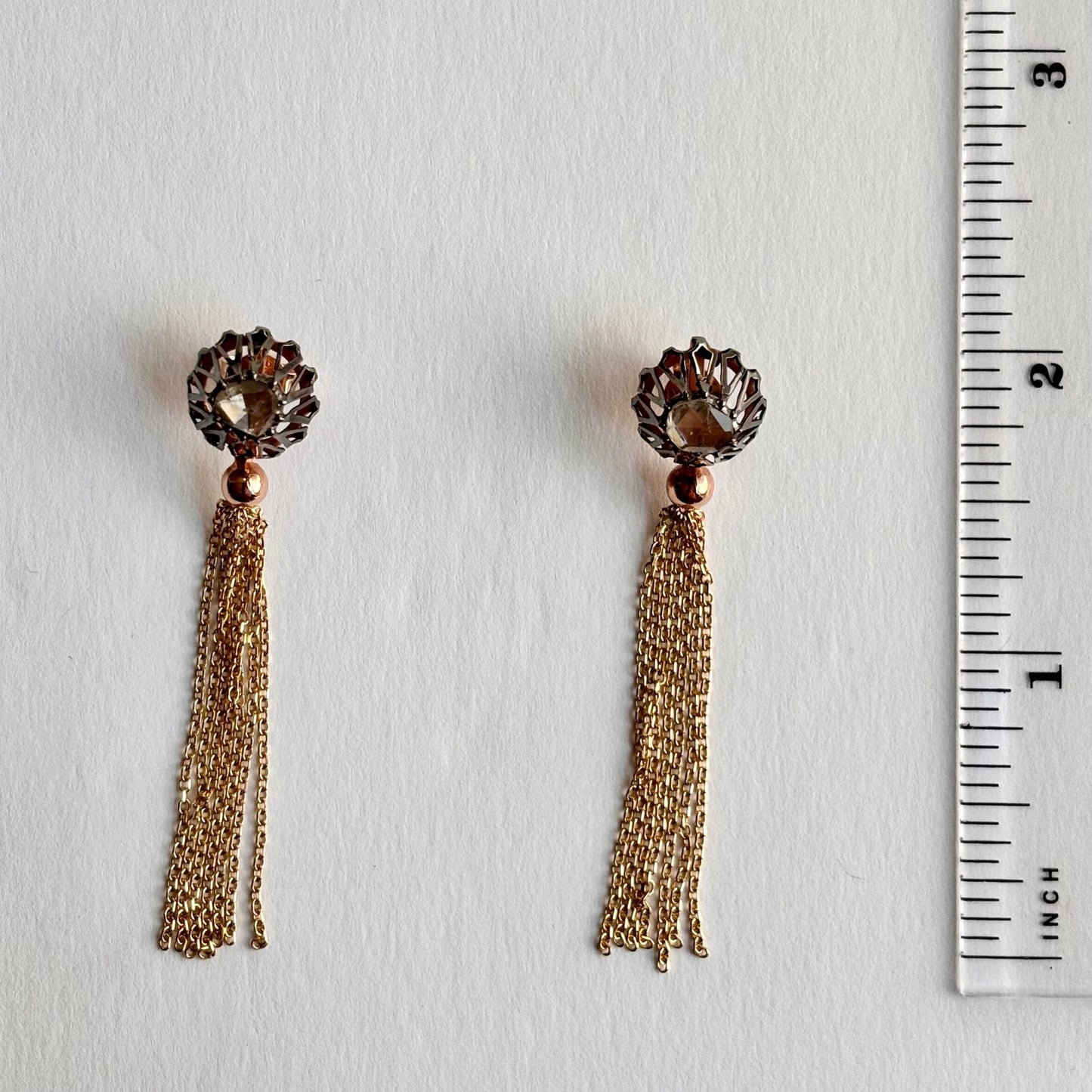 Rose and Black 18k Genuine Solid Gold Falamank Diamond Dangling Earrings - R. Mouzannar Jewelry