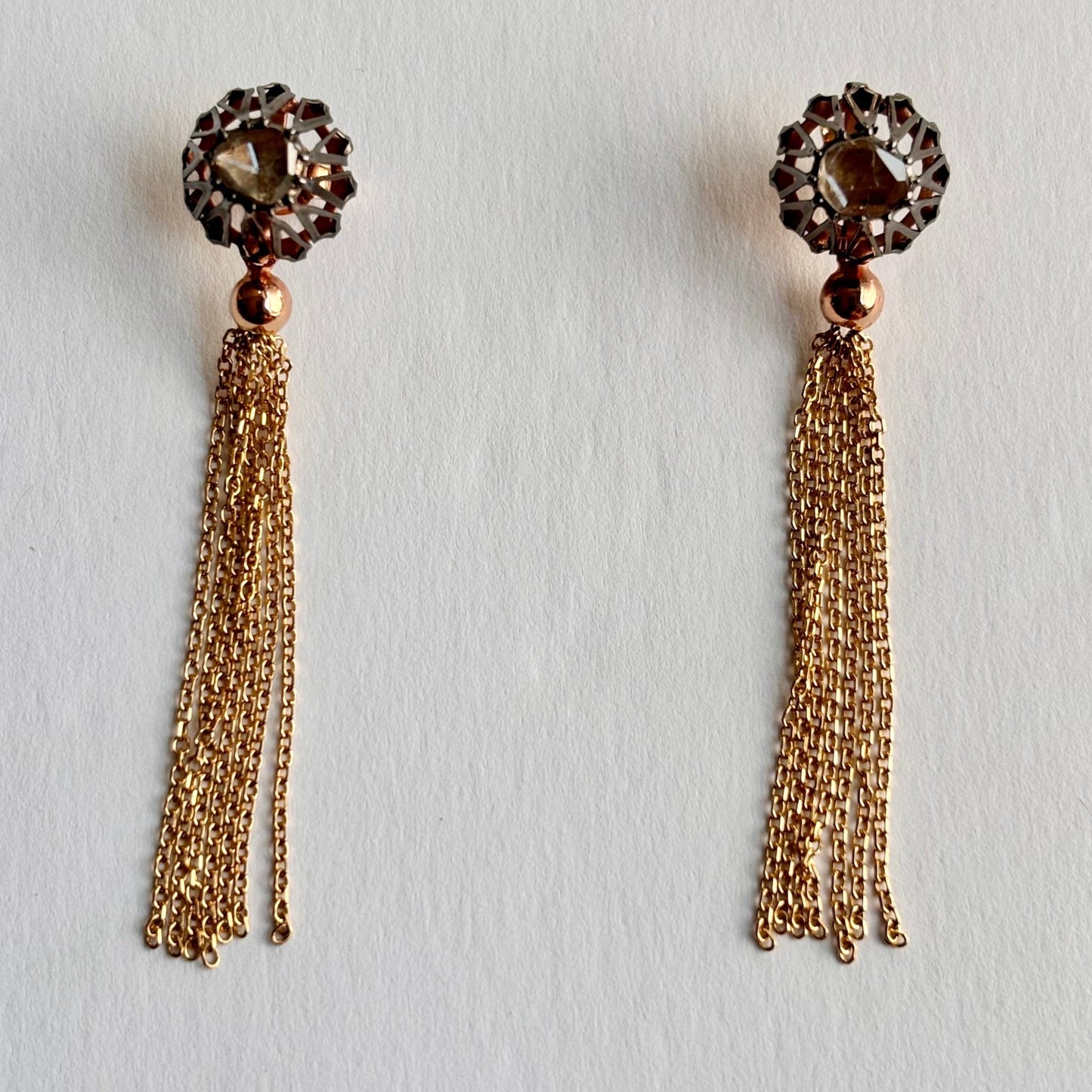 Rose and Black 18k Genuine Solid Gold Falamank Diamond Dangling Earrings - R. Mouzannar Jewelry