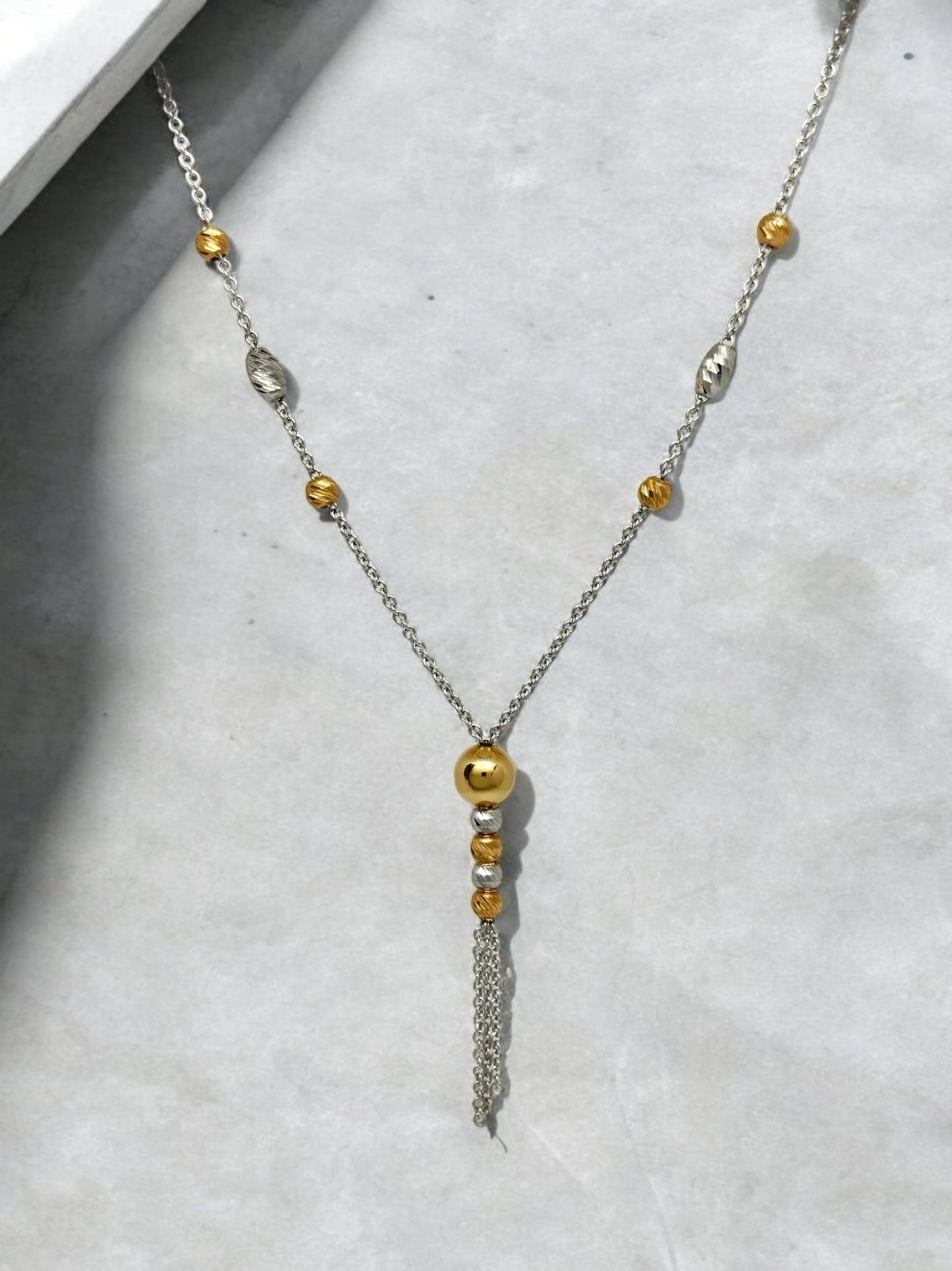 Tricolor Moon - cuts Beads Lavalier 18k Gold Necklace - R. Mouzannar Jewelry