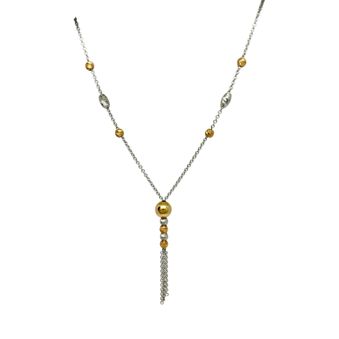 Tricolor Moon - cuts Beads Lavalier 18k Gold Necklace - R. Mouzannar Jewelry