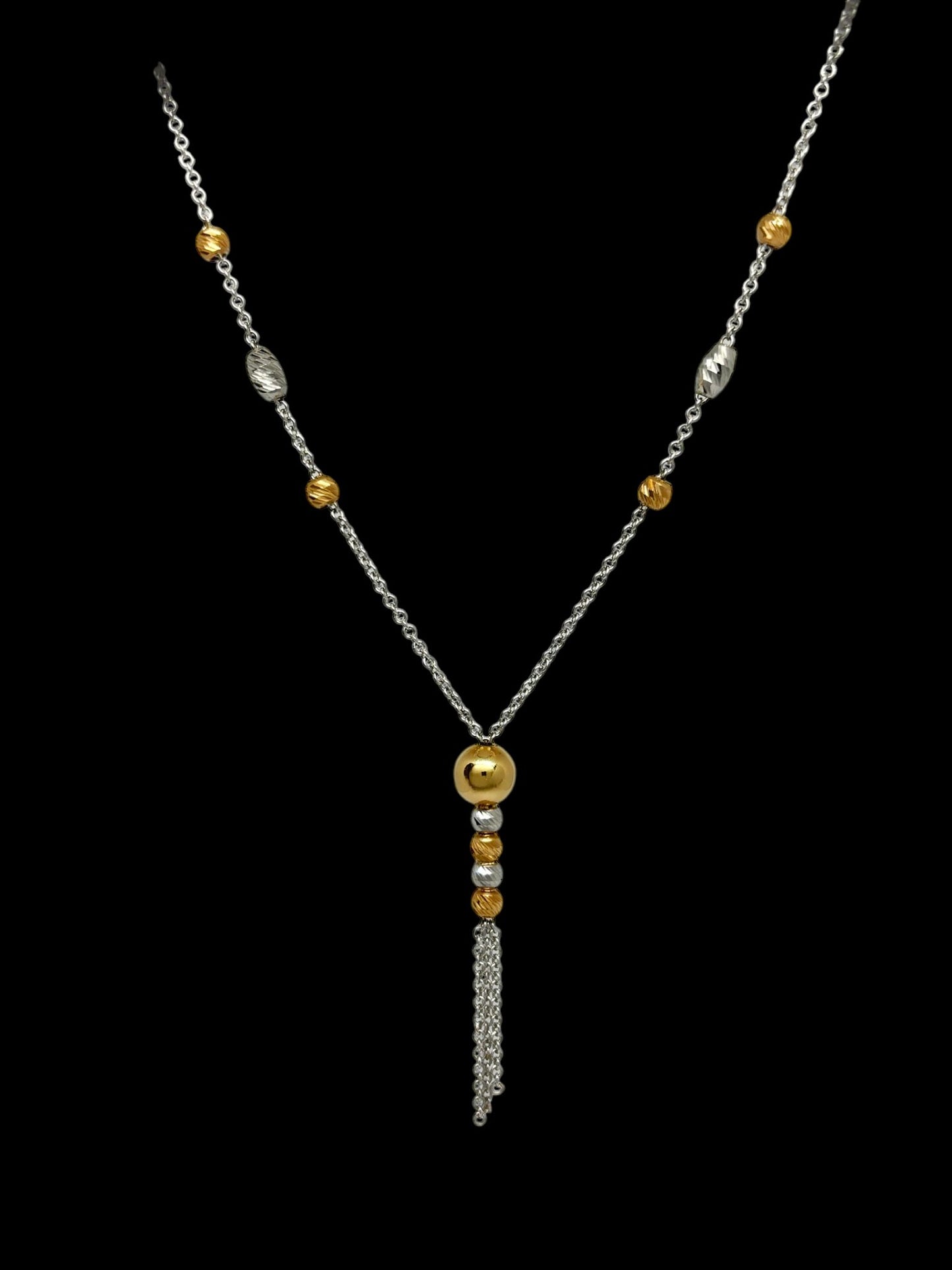 Tricolor Moon - cuts Beads Lavalier 18k Gold Necklace - R. Mouzannar Jewelry