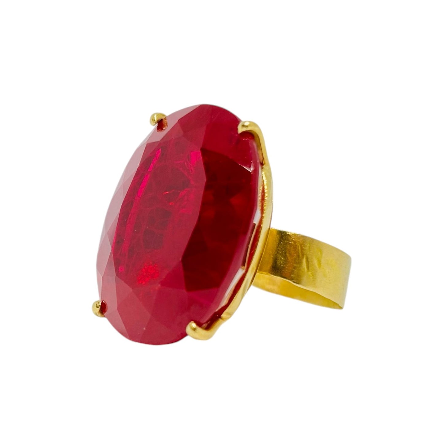 Wide Band 18k Yellow Gold Large Rubellite Unpolished Ring - R. Mouzannar