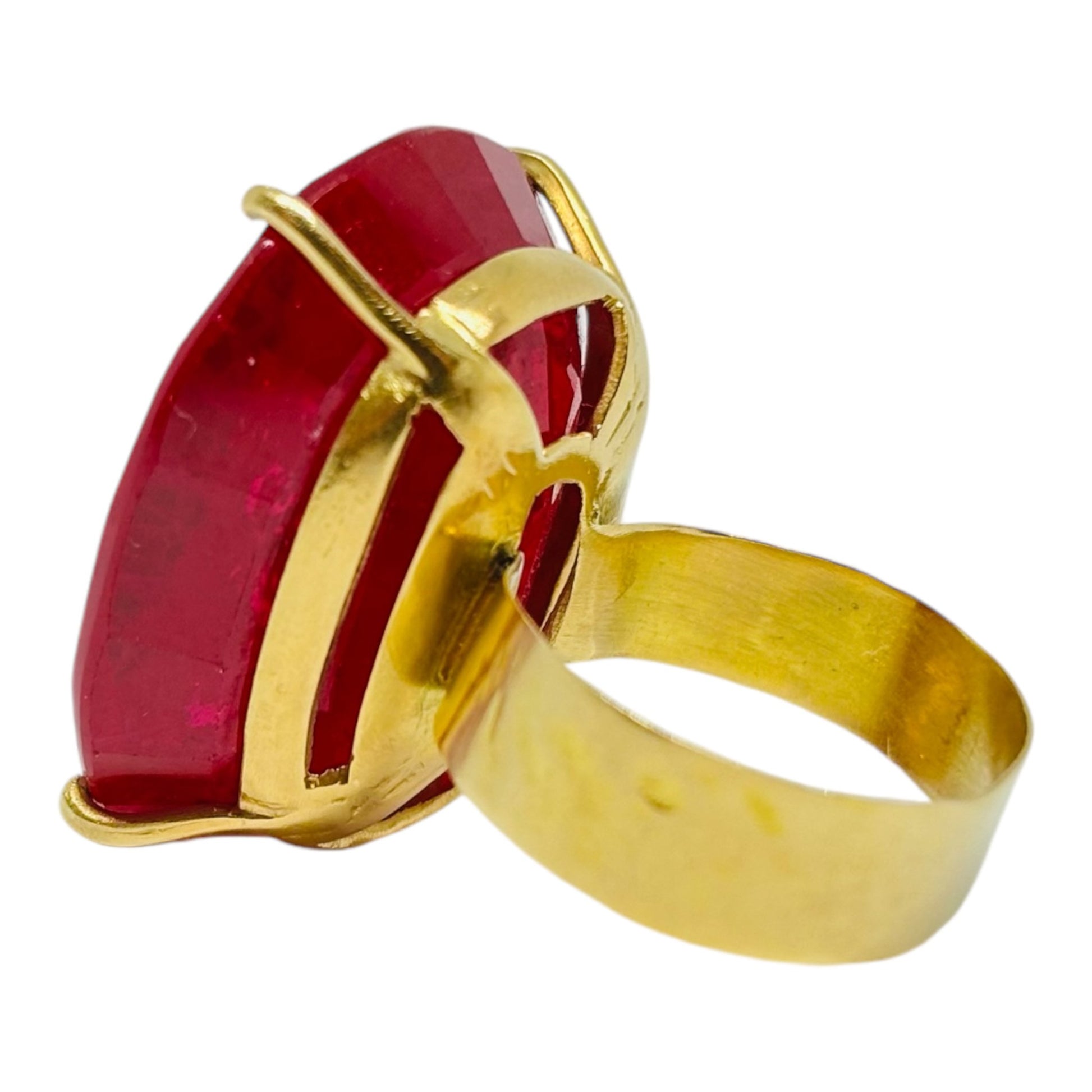 Wide Band 18k Yellow Gold Large Rubellite Unpolished Ring - R. Mouzannar