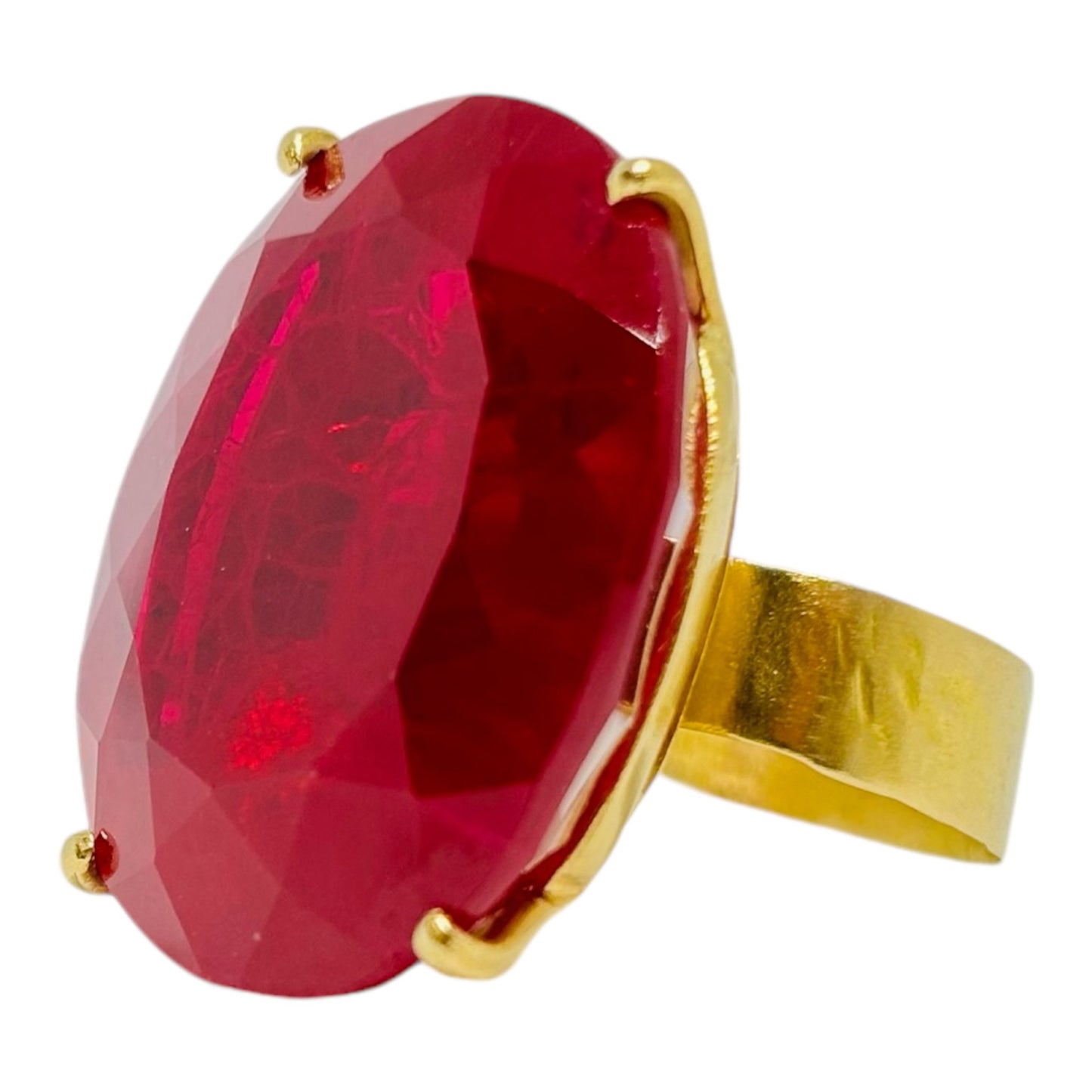 Wide Band 18k Yellow Gold Large Rubellite Unpolished Ring - R. Mouzannar