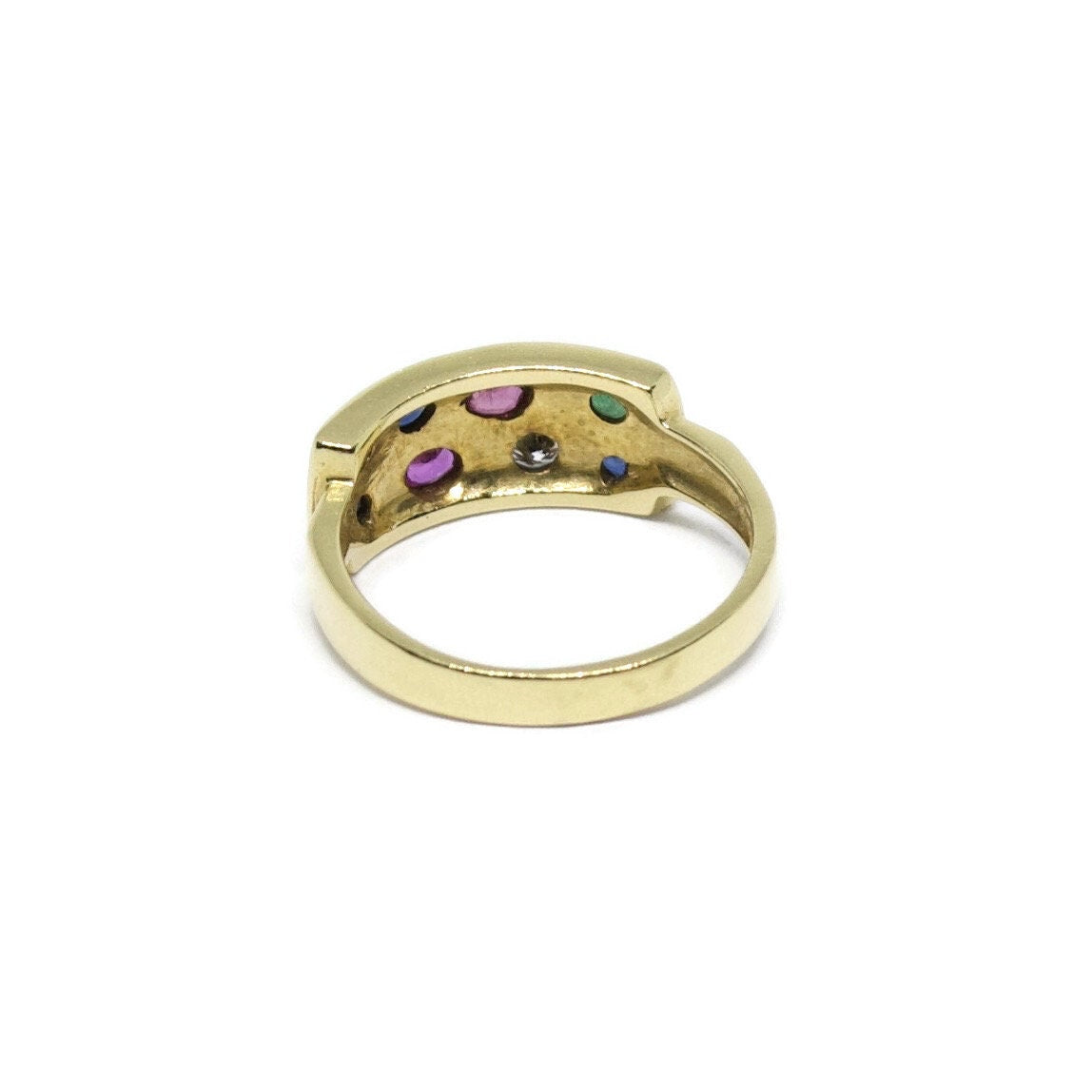 Sapphires Rubies, Emeralds and Diamonds 18k Solid Gold Ring, Round Cut Gemstones